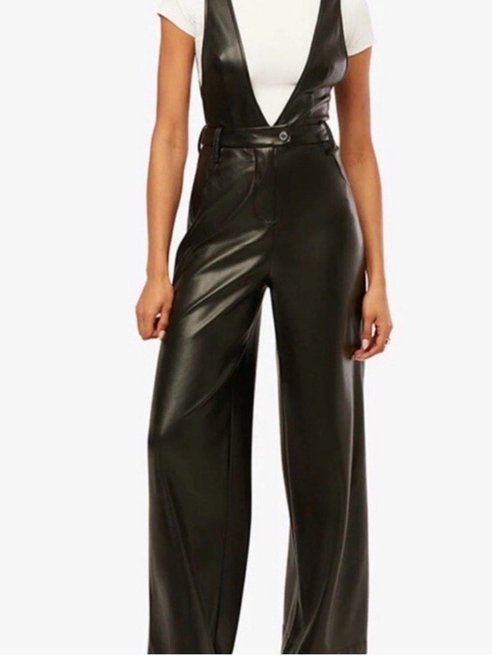 WeWoreWhat Black Deep V Flare Overall Jumpsuit